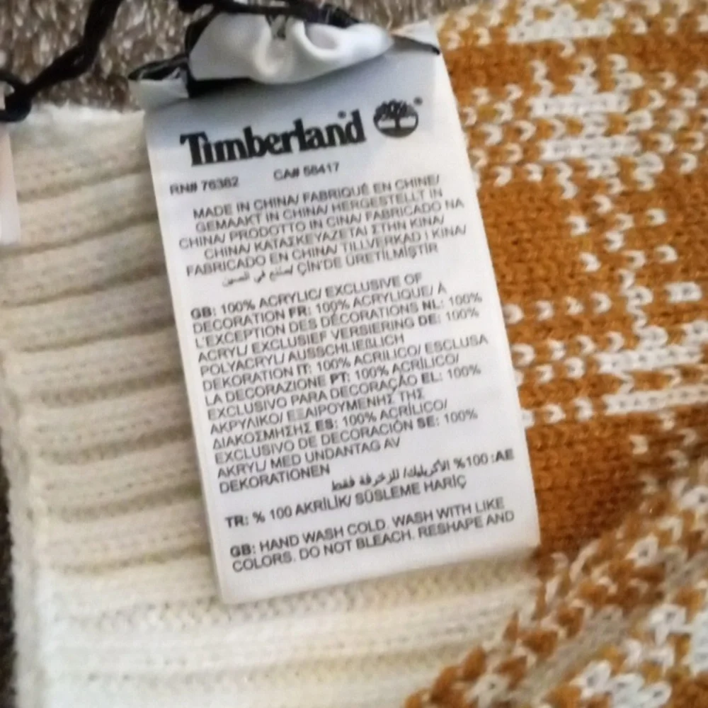 Timberland NWT buffalo plaid scarf brown and cream